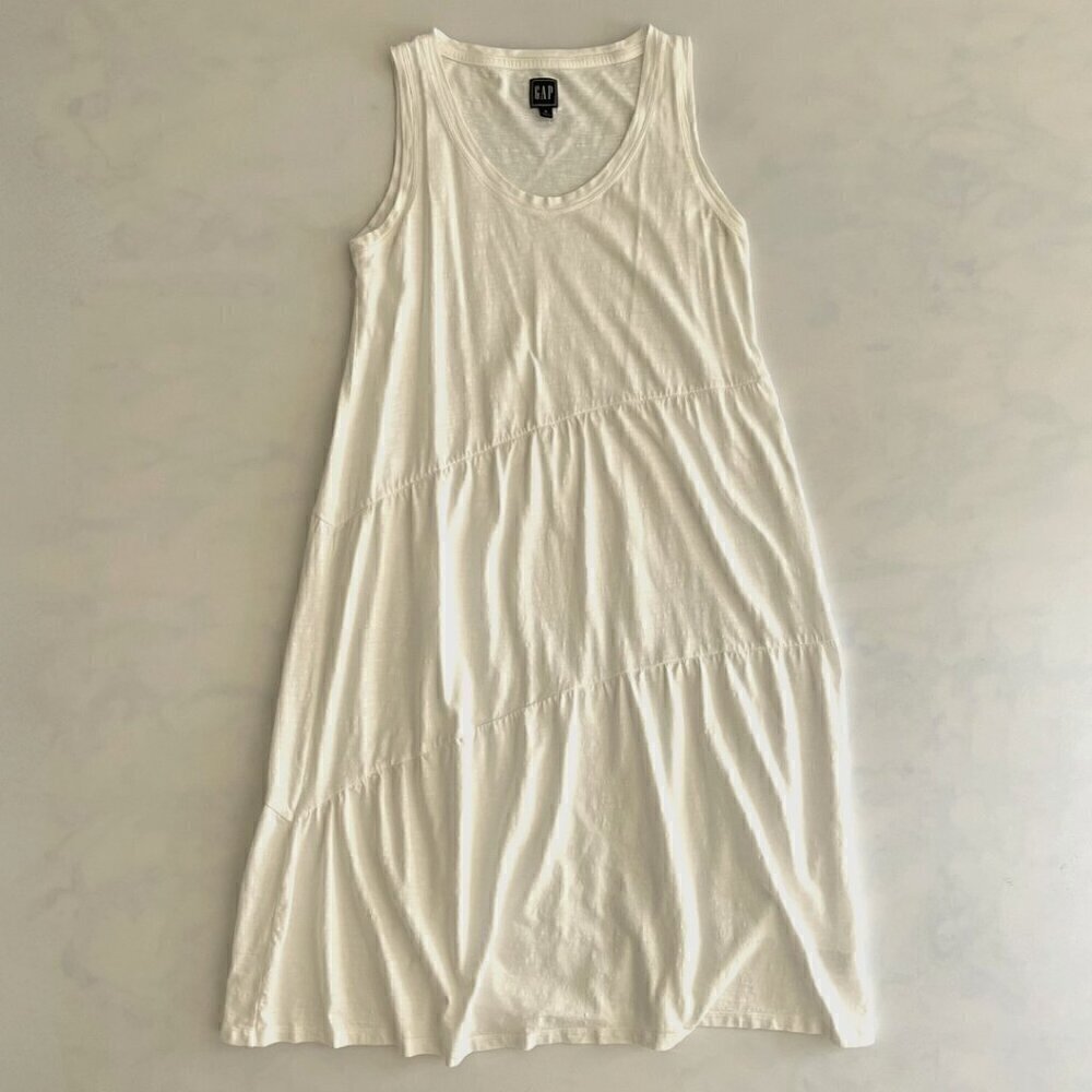 Gap Basic White Layering Sleeveless Tiered Midi Dress
